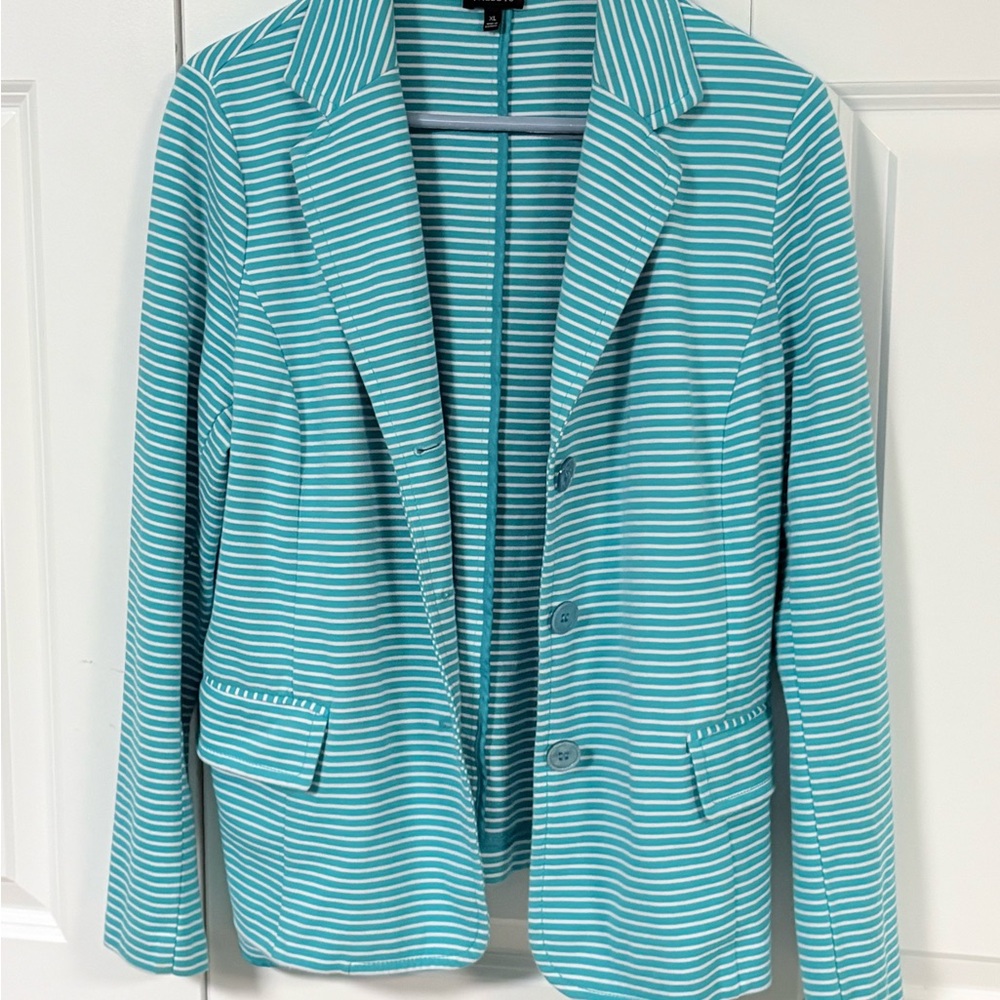 Talbots Teal and White Striped Blazer